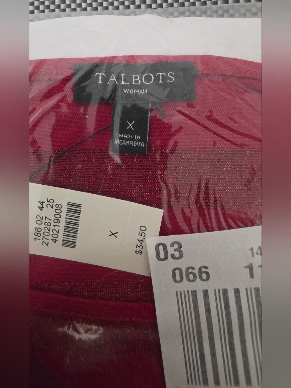 NWT Talbots Woman Striped Shimmer Tee Top Red Burgundy Plus Size X New Sealed - Picture 5 of 8